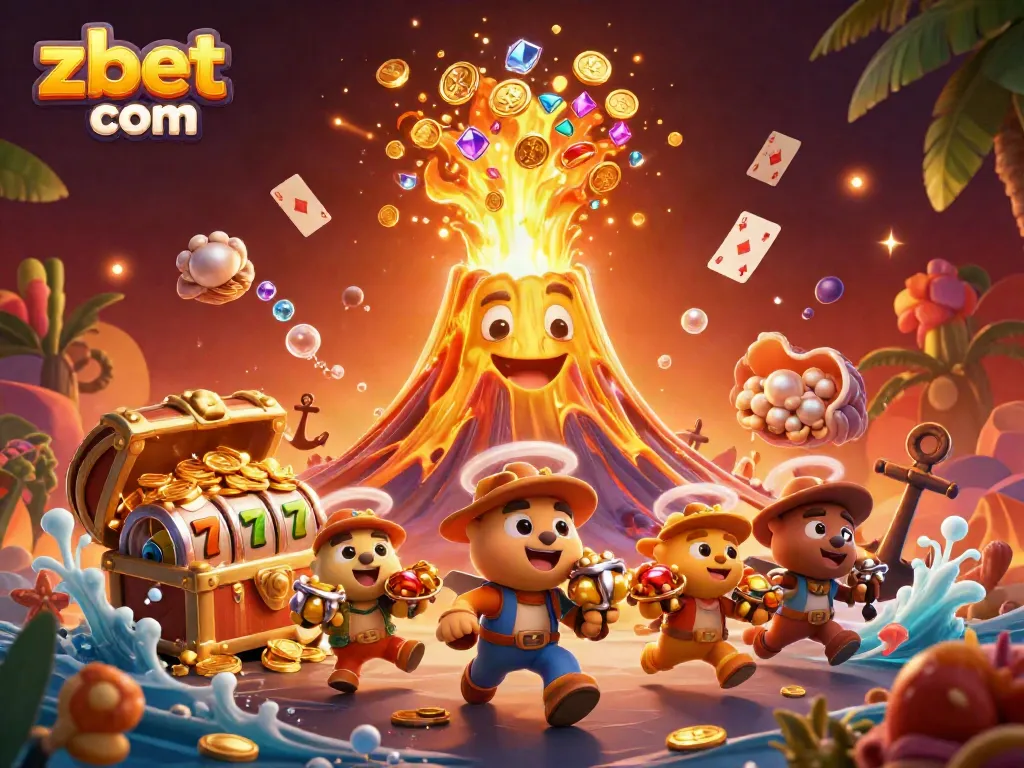 Experience thrilling wins with zbet com's slot games, featuring a dazzling gold volcano and coins.