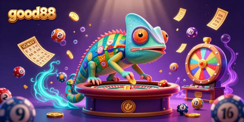 Engage with the lively good88 casino atmosphere, featuring vibrant characters and dynamic gaming elements.
