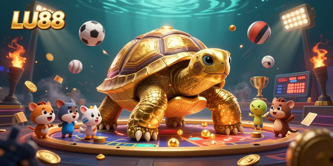 Experience the vibrant excitement of LU88 as a tortoise pinball machine captivates small animals in a dynamic gambling scene.