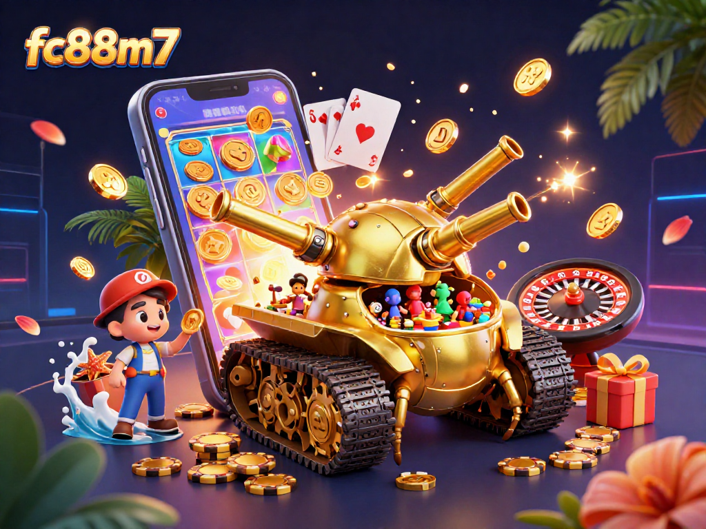 Engage in the exciting world of fc88m7 with dynamic casino elements bursting from a golden beetle tank.