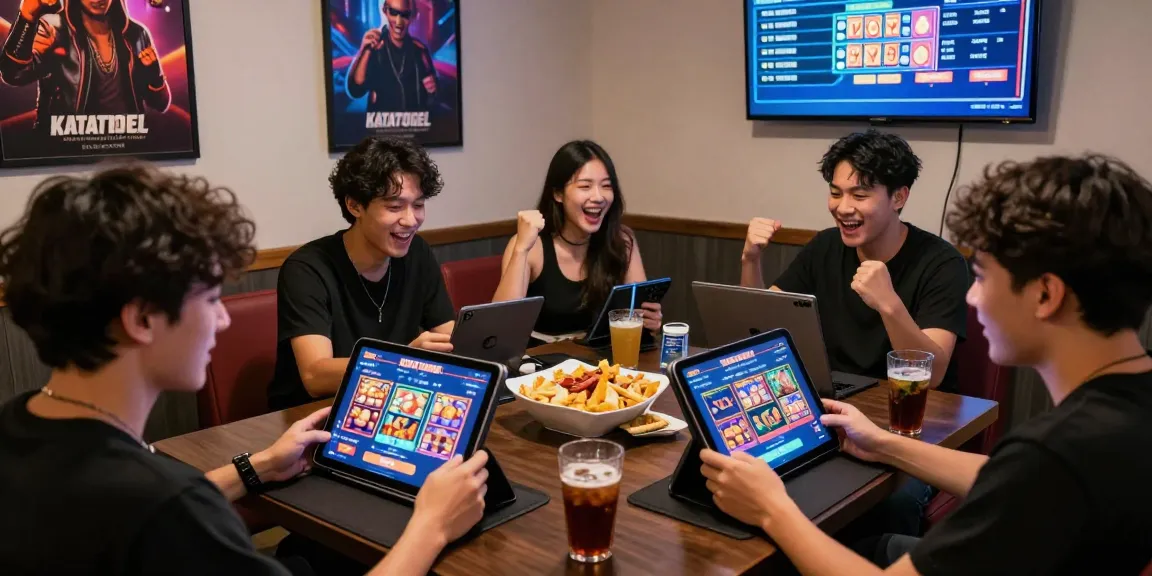 Katatogel, pengguna menikmati permainan slot online sambil bersosialisasi di lounge modern.