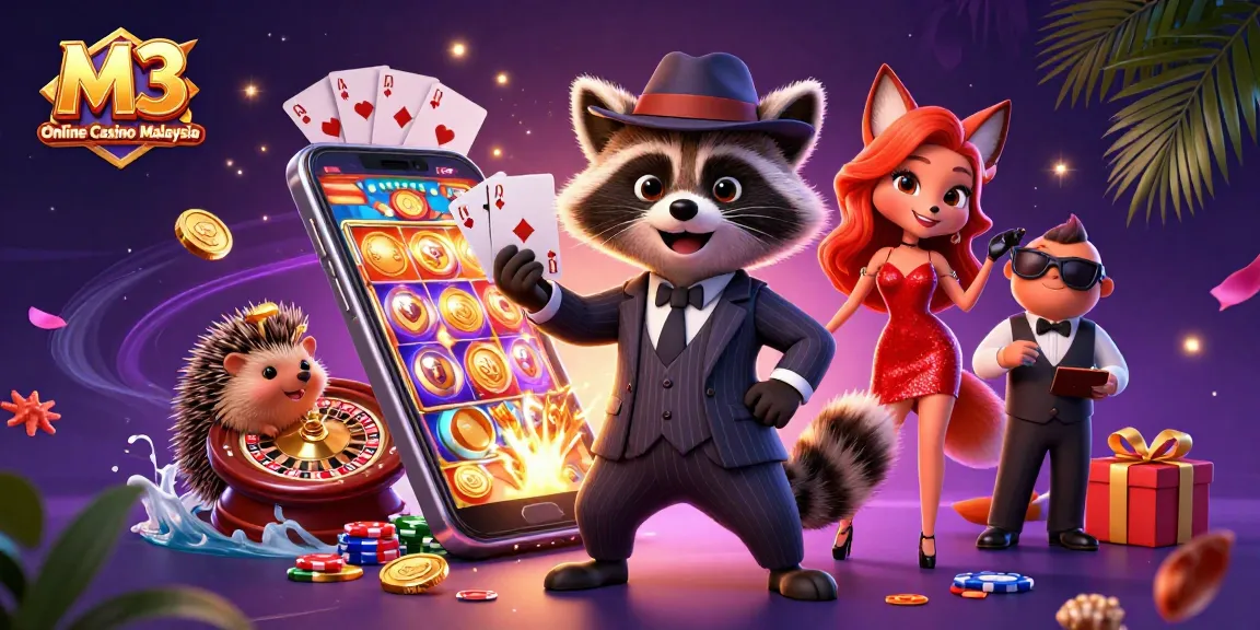Experience the thrill of M3 Online Casino Malaysia with lively characters and dynamic casino elements.