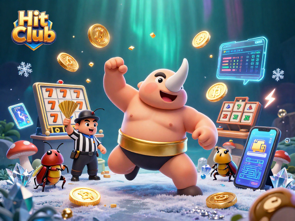 Watch the Hit Club's rhinoceros beetle champion stomp and send coins flying in this thrilling casino scene.