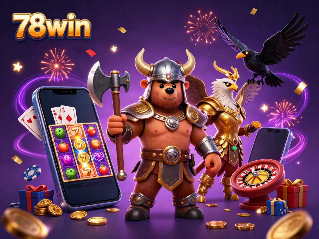 Experience thrilling gameplay with 78win’s cartoon Viking and dynamic casino elements in vivid detail.