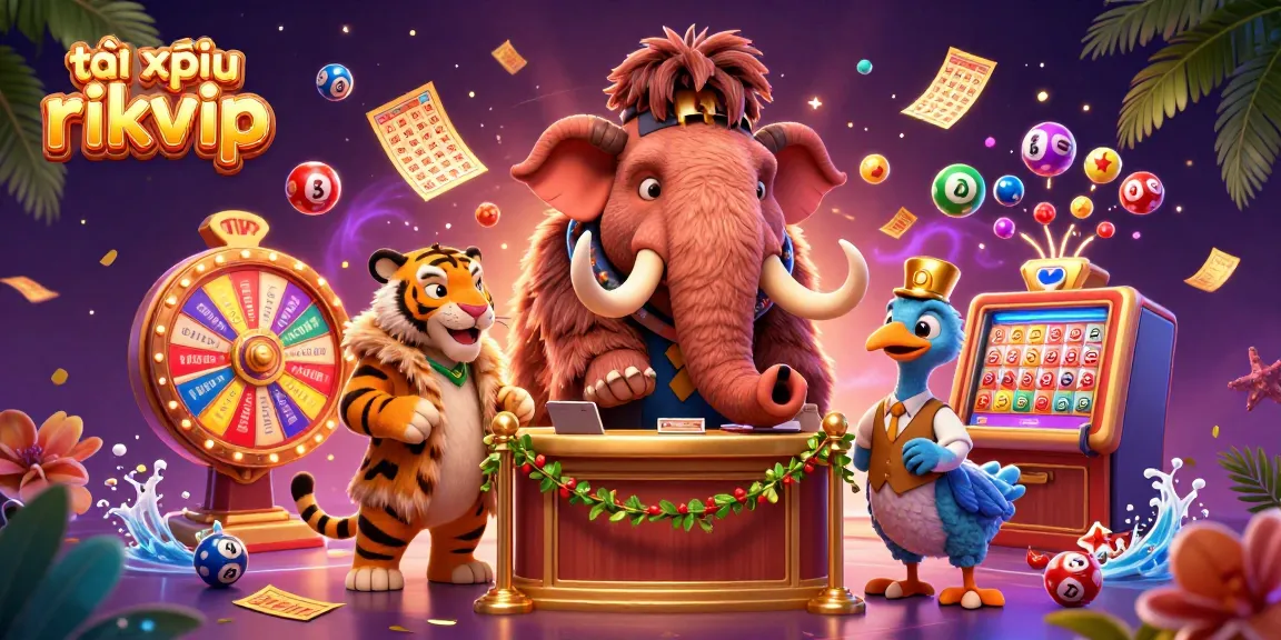 Engage with tài xỉu rikvip in a vibrant casino scene featuring a woolly mammoth bouncer and a saber-tooth tiger.