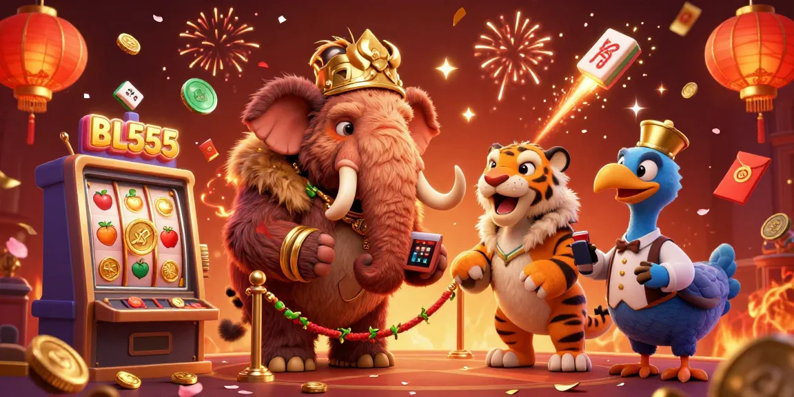 Experience excitement at BL555 with a vibrant casino scene featuring unique characters and dynamic gaming elements.