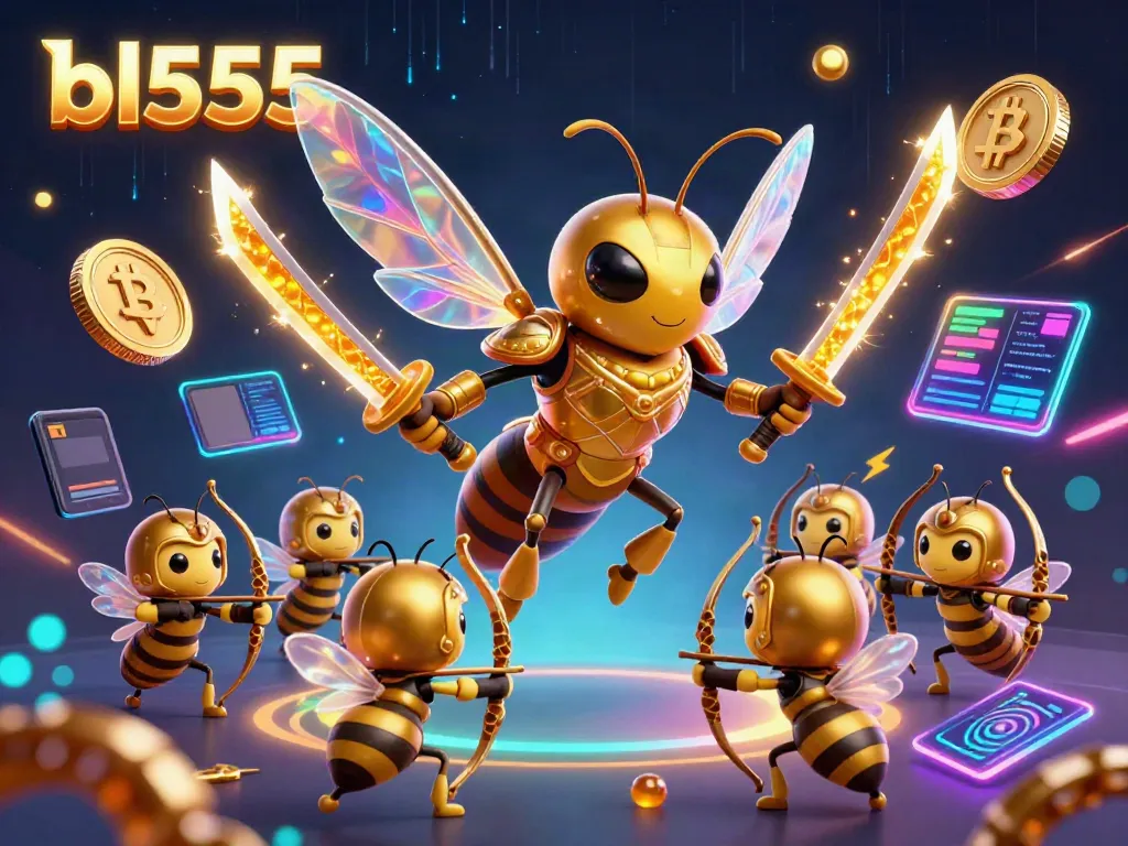 Engage with the dynamic bl555 casino scene featuring a golden hornet samurai and bee archers with crypto coins.