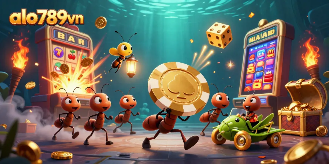 Engage with the thrilling world of alo789vn, featuring ants in a casino heist with a giant poker chip.