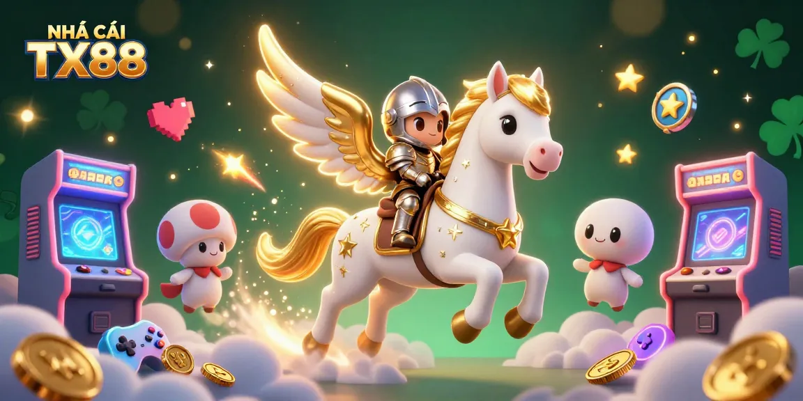 Engage with NHÀ CÁI TX88 in a thrilling gaming adventure featuring a celestial horse and vibrant game elements.