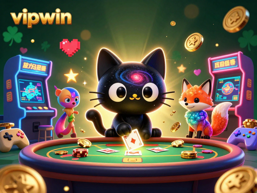 Experience the thrill of gaming at vipwin with a cosmic casino scene filled with 3D elements.