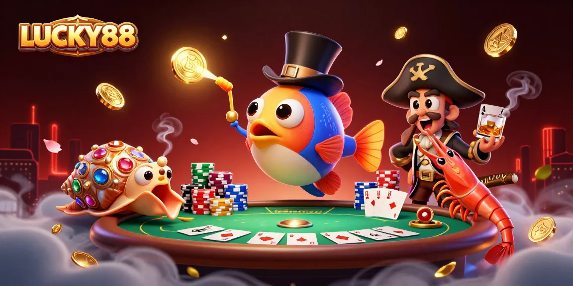 LUCKY88 illuminates a vibrant casino scene with thrilling poker action and enchanting sea characters.