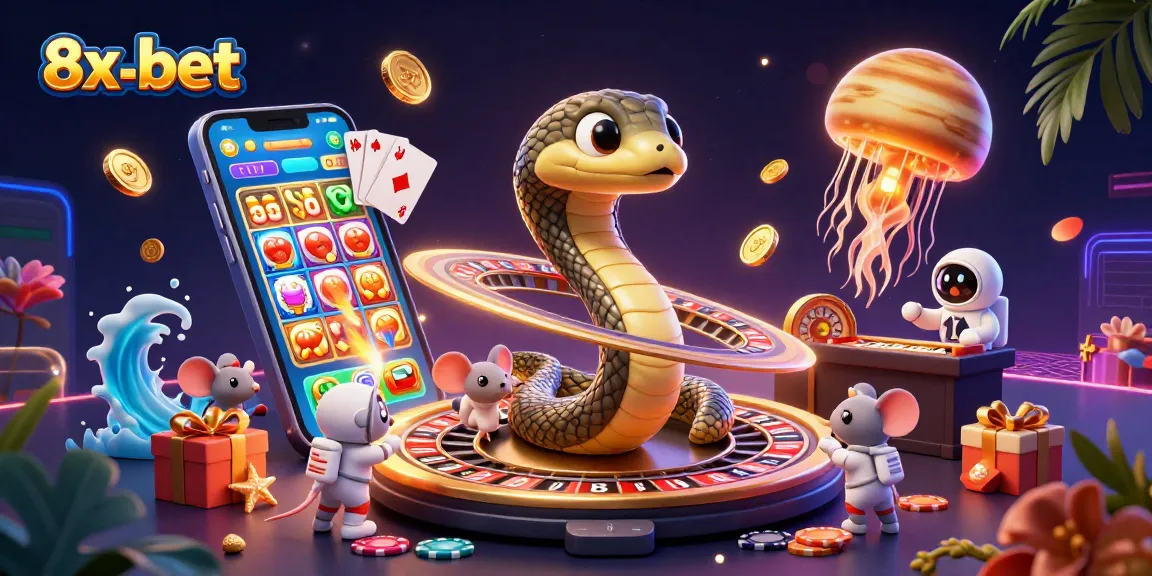 Experience thrilling gaming with 8x-bet’s dynamic cosmic casino scene featuring slots and roulette.