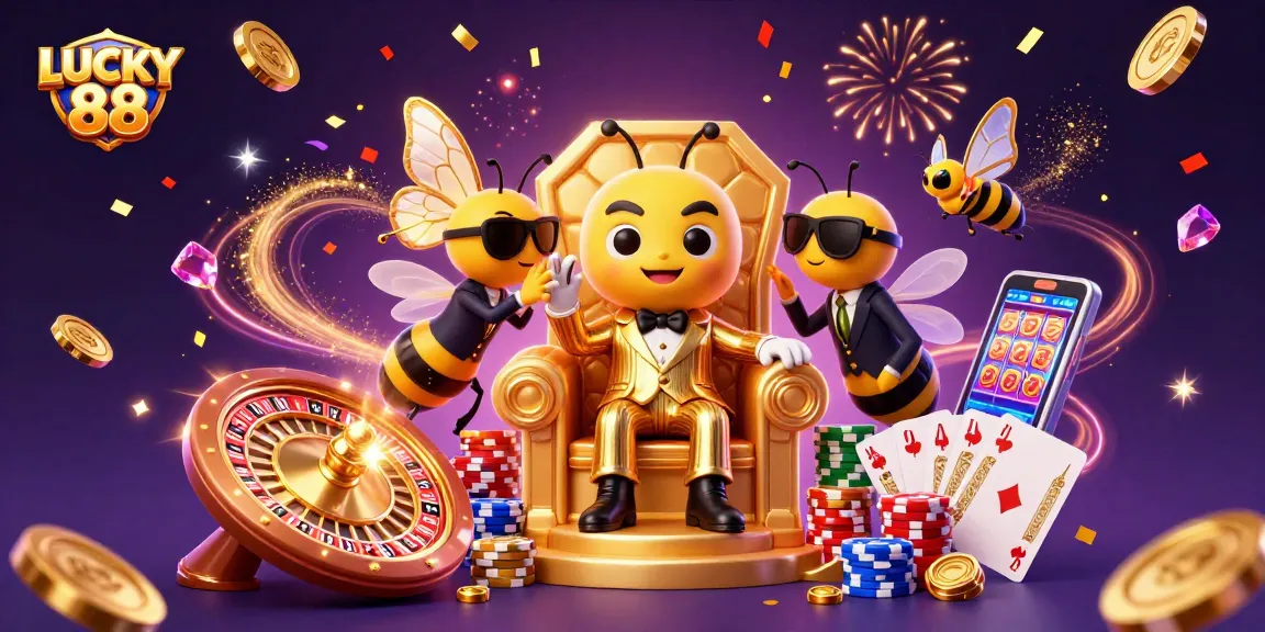Experience LUCKY 88 with vibrant 3D casino action featuring dynamic characters and sparkling elements.