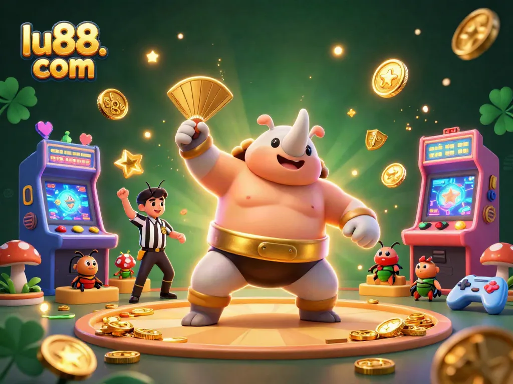 Experience thrilling gameplay with lu88. com featuring a vibrant casino scene with cartoon champions.