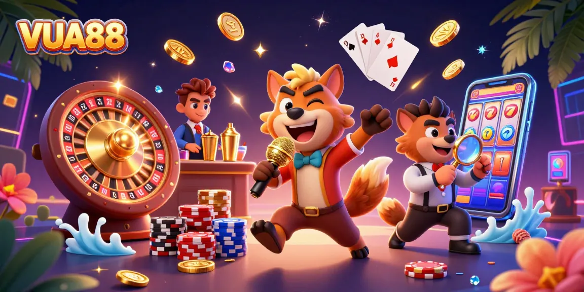 Experience VUA88 with hyenas in a vibrant casino scene laughing, winning, and celebrating!