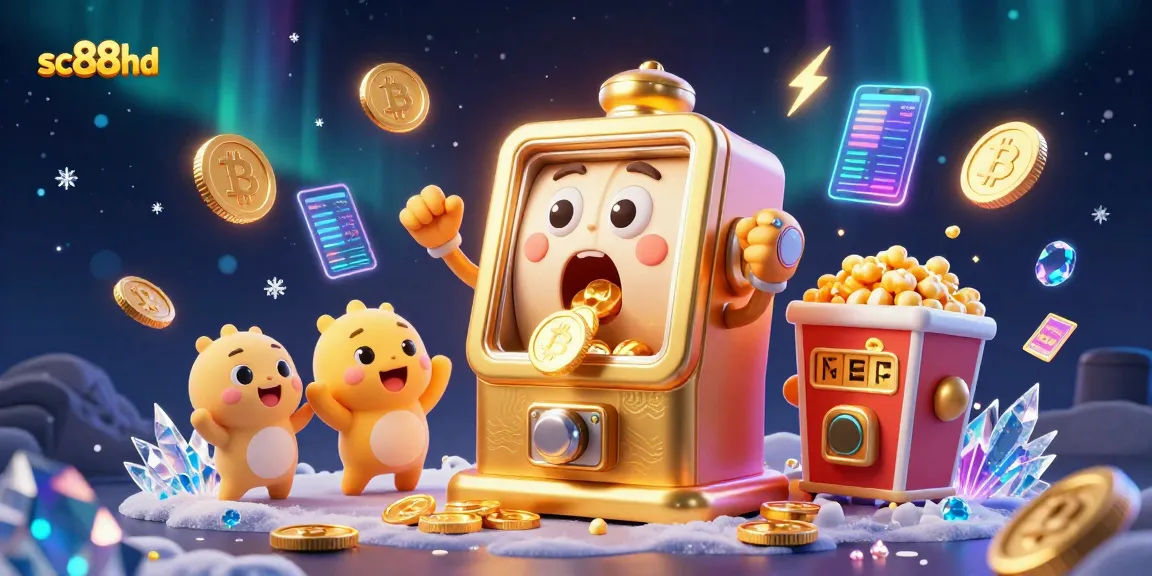 Spin the sc88hd slot machine as golden coins cascade, featuring vibrant crypto elements and joyful baby slots.