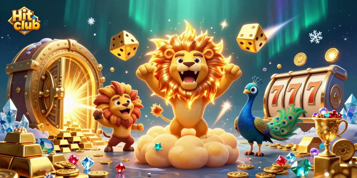 Experience the thrill of Hit club with a dynamic scene showcasing winning jackpot slots and riches.