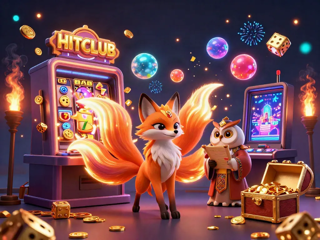 Experience vibrant casino excitement with HITCLUB's magical 3D illustration of a jackpot scene.