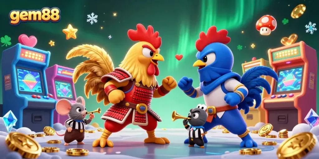 Experience thrilling wagers at gem88 with fierce rooster combat, game machines, and sparkling casino excitement.