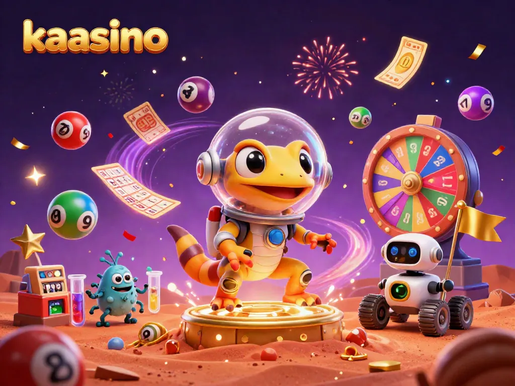 Kaasino brings excitement with a Martian gecko discovering a buried casino amid vibrant lottery action.