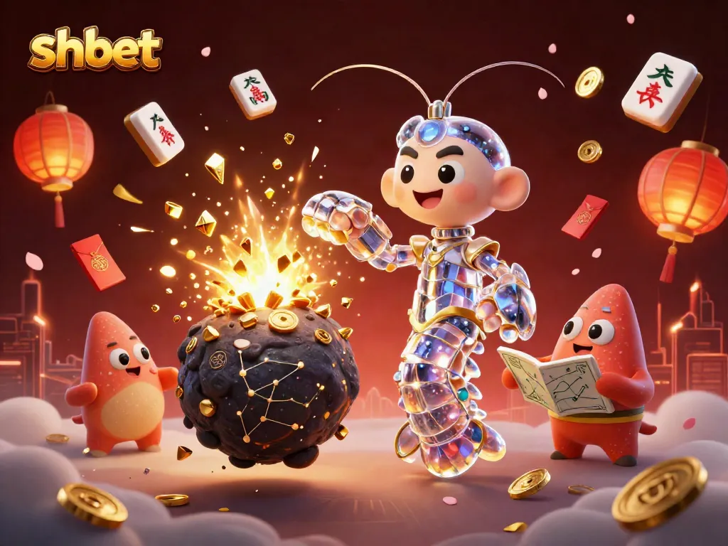 Experience shbet excitement with vibrant casino-themed 3D illustration featuring galactic characters.
