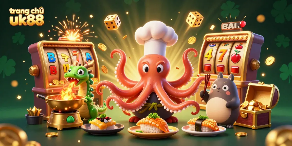 Experience winning with trang chủ uk88 as a vibrant sushi chef octopus crafts golden dishes amidst casino excitement.