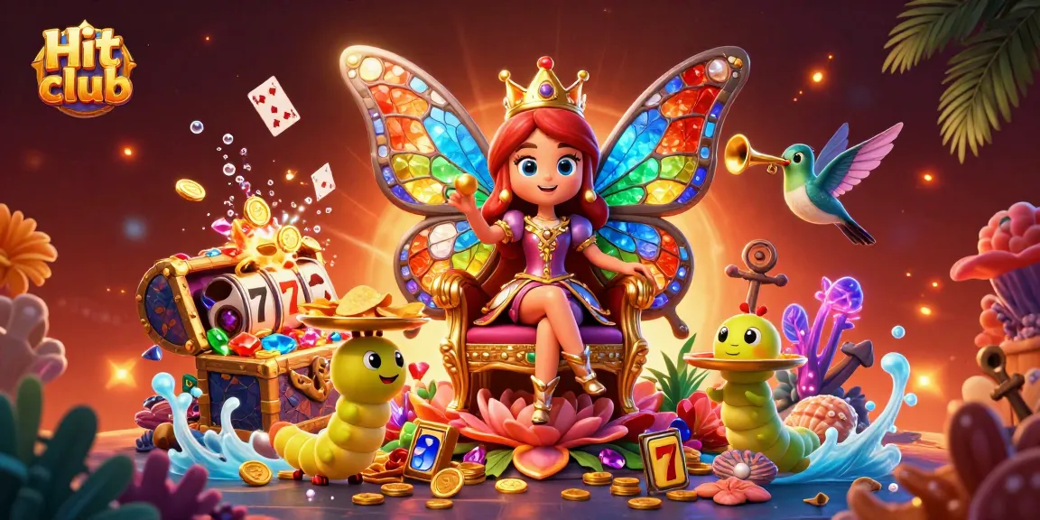 Experience Hit club's vibrant gaming scene with enchanting characters and rich casino elements.