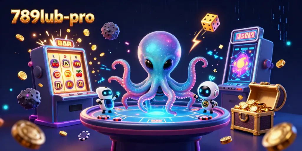 Experience energetic gameplay with 789lub-pro's dynamic 3D casino scene of an alien octopus at a poker table.
