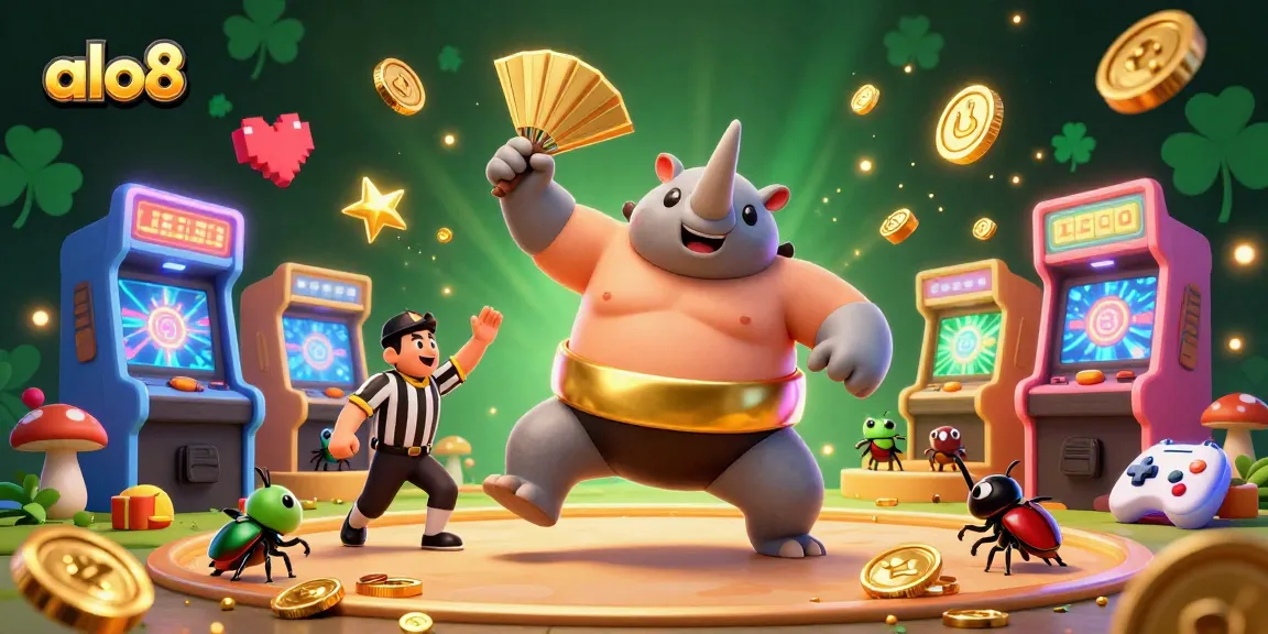Bet on excitement with the colorful fantasy scene of the alo8 casino featuring a sumo beetle champion.