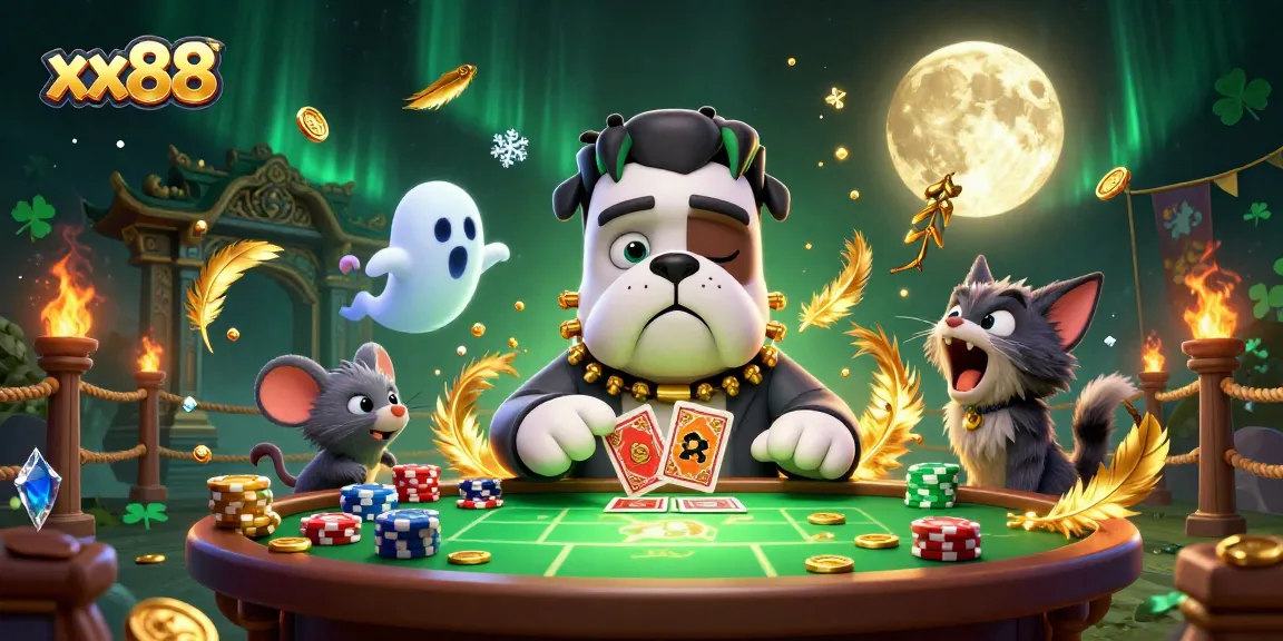 Experience ultimate gaming thrills at xx88 with a lively 3D casino scene featuring unique characters.