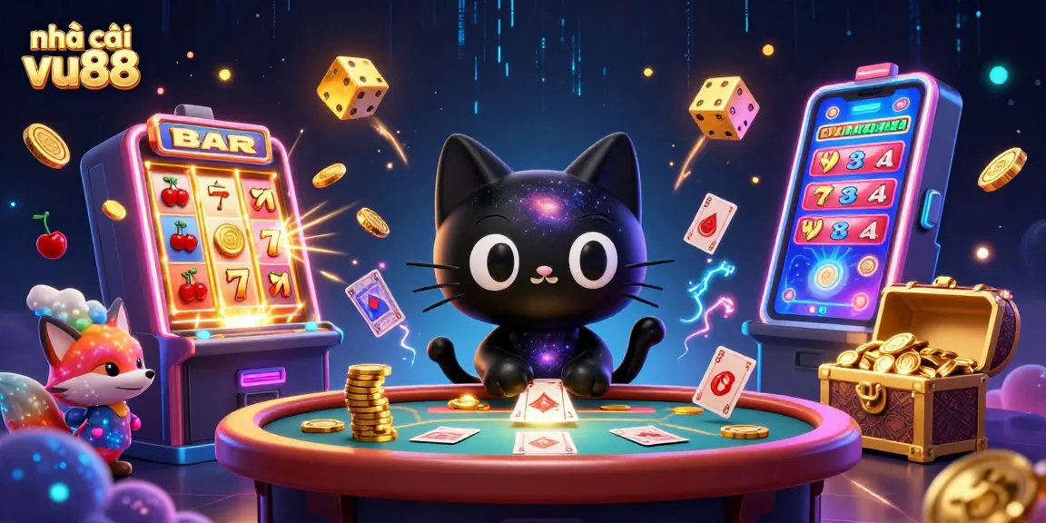 Engage with nhà cái vu88 in this vibrant cosmic casino scene, featuring rich game elements.