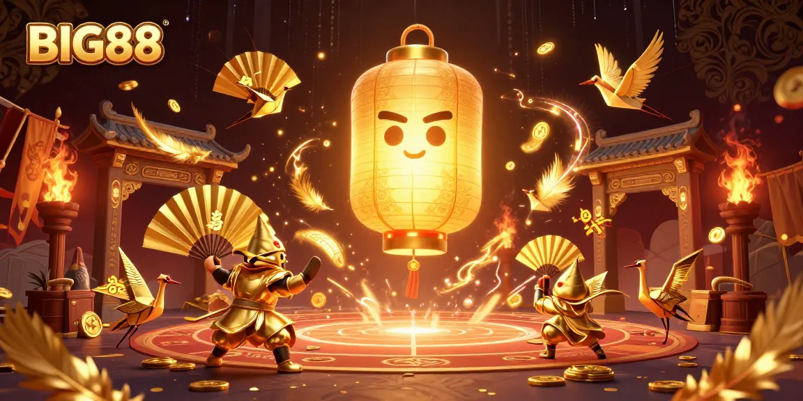 Experience BIG88's vibrant casino atmosphere with a glowing lantern spirit and dynamic game elements.