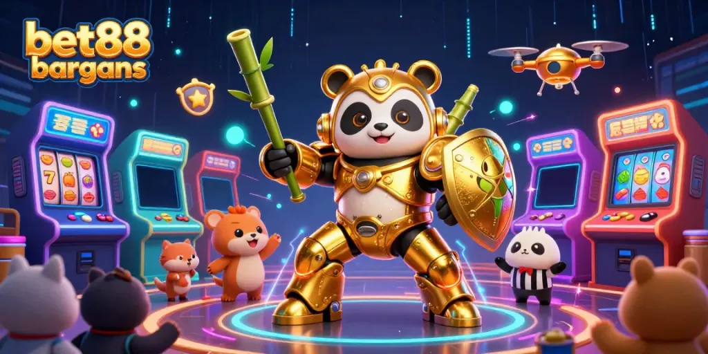 Experience the excitement of bet88 bargains with a dynamic arcade casino scene featuring unique characters.