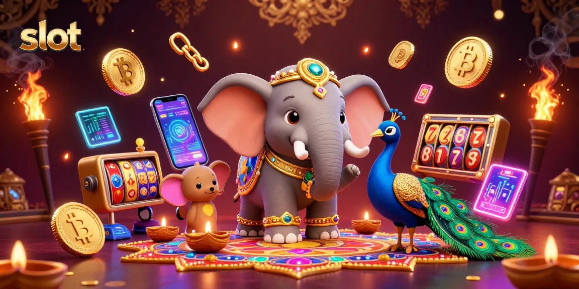 Spin slot reels with a festive elephant and peacock under dazzling lights.