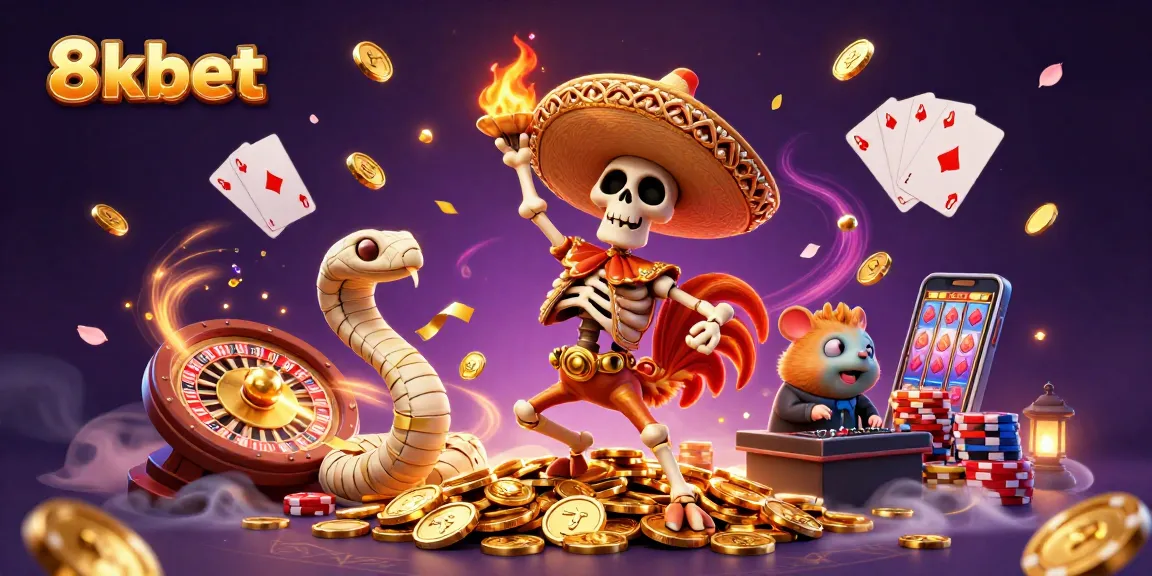 Experience excitement and winnings at 8xbet with vibrant casino characters and dazzling game elements.