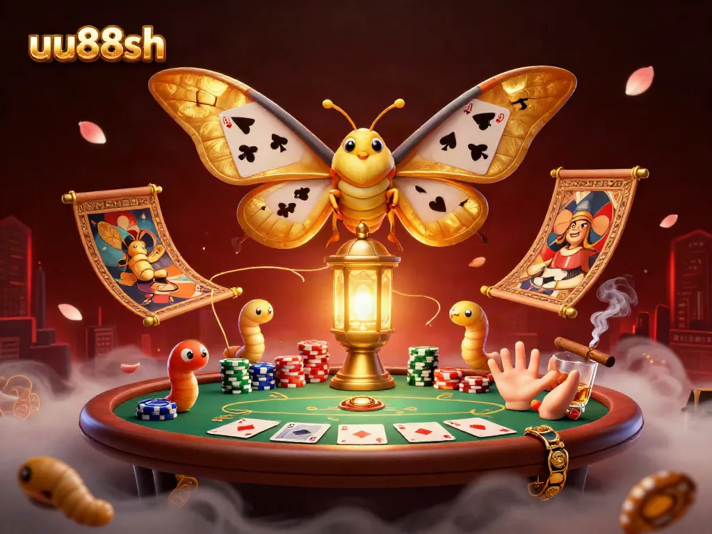 Engage with uu88sh through vivid casino scenes highlighted by a majestic atlas moth, showcasing poker excitement.