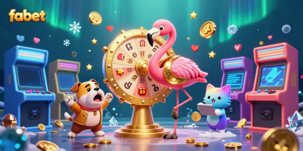 Experience thrilling gameplay with fabet as vibrant characters celebrate exciting winnings at the prize wheel.