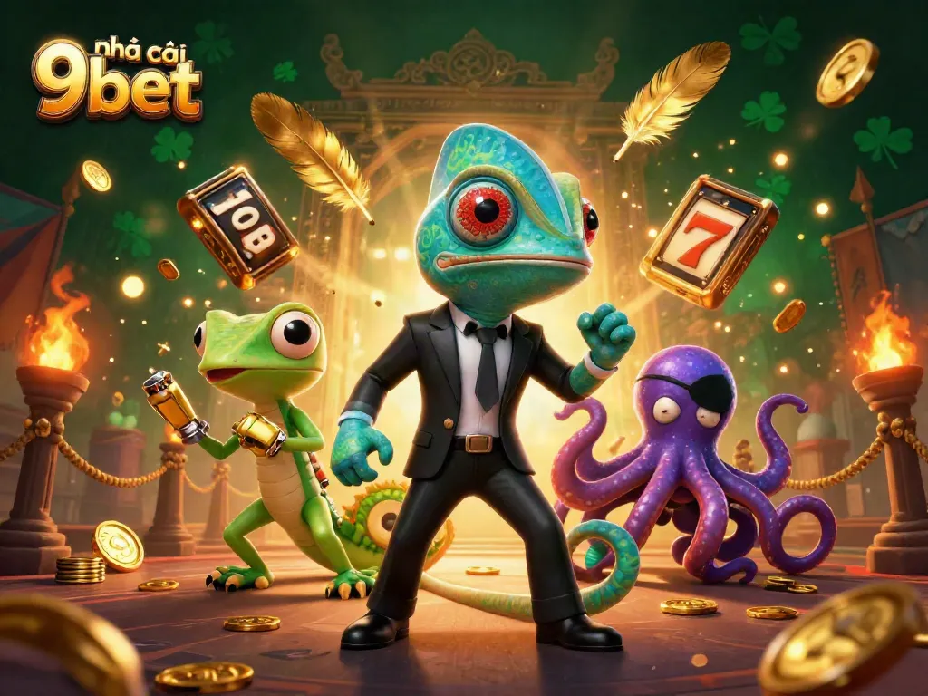 Play exciting games at nhà cái 9bet with a thrilling casino illustration featuring vibrant 3D characters.
