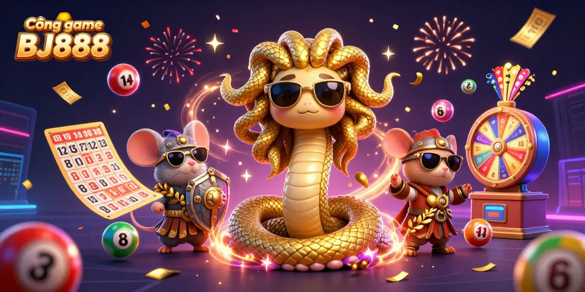 Join the gaming excitement at Cổng game BJ888 with lottery balls and festive atmosphere.