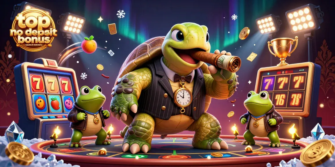 Engage with top no deposit bonus casinos in australia featuring an animated turtle and bullfrogs in a vibrant casino scene.