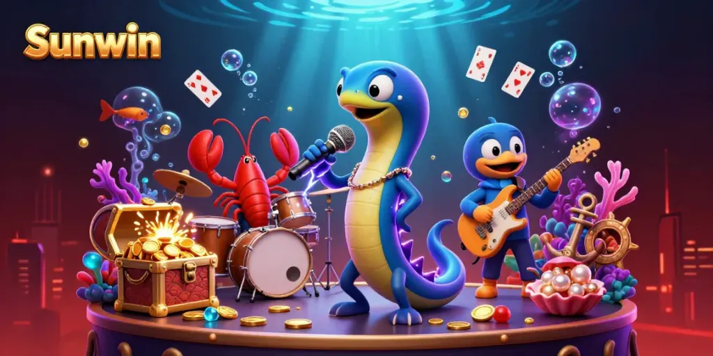 Engage with Sunwin's underwater casino excitement featuring a DJ eel and vibrant gameplay elements.