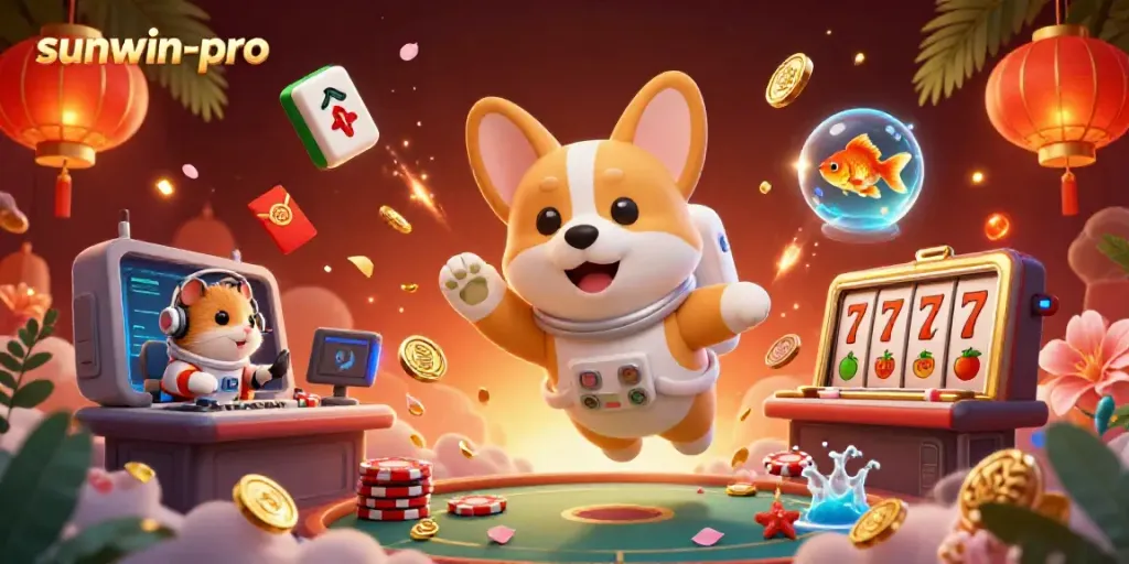 Experience the thrill of sunwin-pro in this vibrant space casino scene featuring lively characters and festive elements.