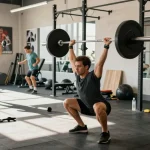 Athlete using Prime Pharma Steroiden in a vibrant gym for strength training.