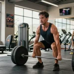 Athletic man lifting weights in a gym, showcasing Prime Pharma Steroiden's effectiveness for muscle growth.